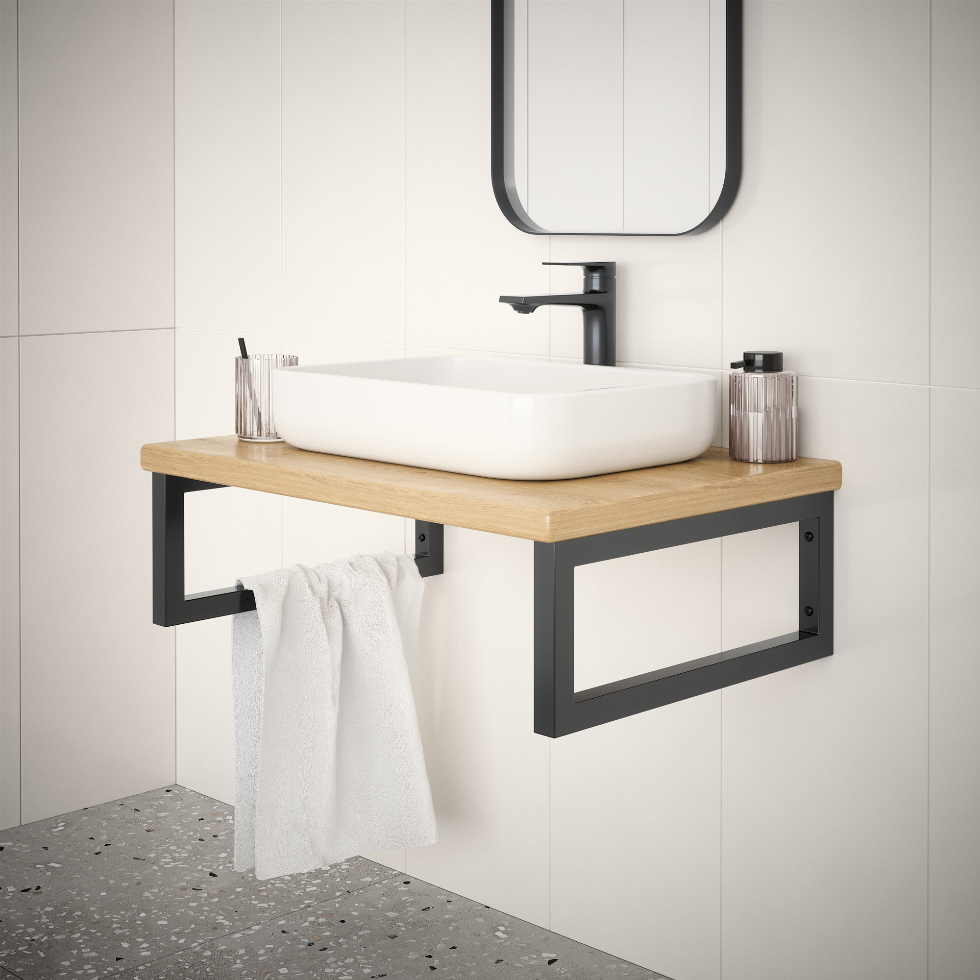 Stahl Waschtischkonsole, schwarzmatt für Waschbecken Waschtisch