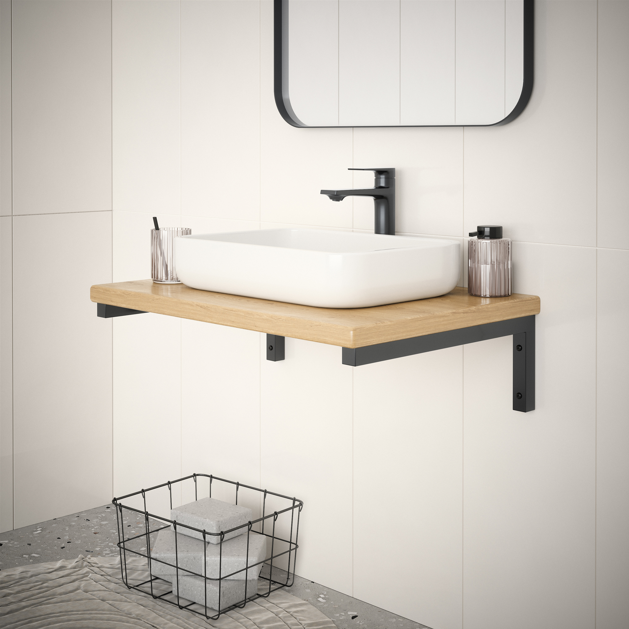Stahl Waschtischkonsole, L-Profil, schwarzmatt für Waschbecken Waschtisch