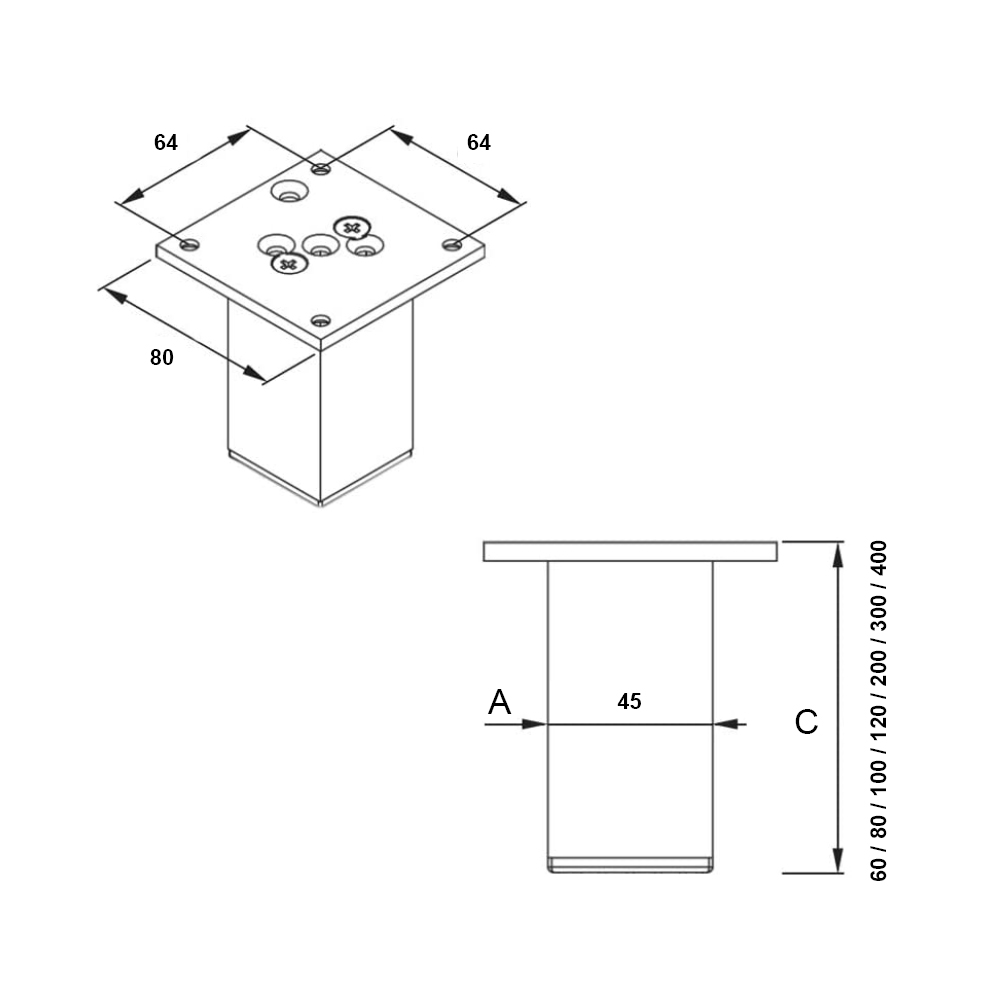 Möbelfüße | E4MF-N | 4er Set | Farbe: Aluminium