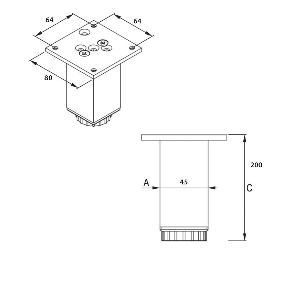 Möbelfüße | E4MF | 4er Set | Farbe: Aluminium